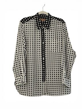 Ellen Tracy Black & White Checked Button-Up Blouse Size Large